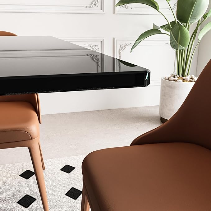HomVent 51.18" Rectangular Black Glass Dining Table,Stylish Design with Black Metal Legs, Dining Table for Dining Room
