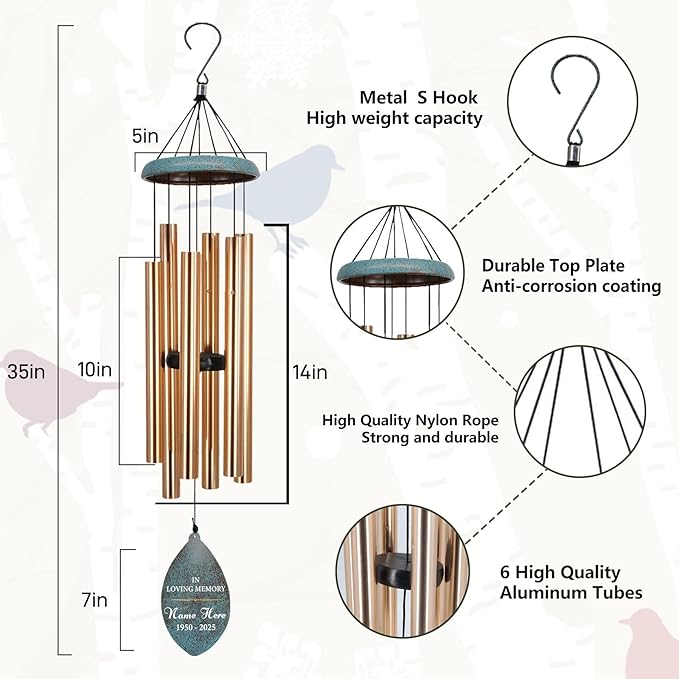 ASTARIN Personlized Wind Chimes Memorial, 35 in Sympathy Gifts for Loss of Loved One, Sympathy Wind Chimes for Loss Lover Mother Father, Metal Wind Chime for Funeral(Produced in USA)