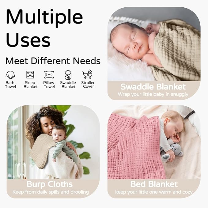 Yoofoss Hooded Baby Towels for Newborn 2 Pack 100% Muslin Organic Cotton Baby Bath Towel with Hood for Babies, Infant, Toddler and Kids, 32x32Inch, Soft and Absorbent Newborn Essential,Bge& Bean Paste