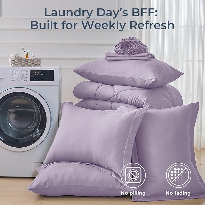 HEVUMYI Full Purple Comforter Set - 7-Piece All Season Bed in a Bag Full, Ultra Soft Bedding Set with Comforter, Flat Sheet, Fitted Sheet, Pillowcases, Pillow Shams, Lavender Purple