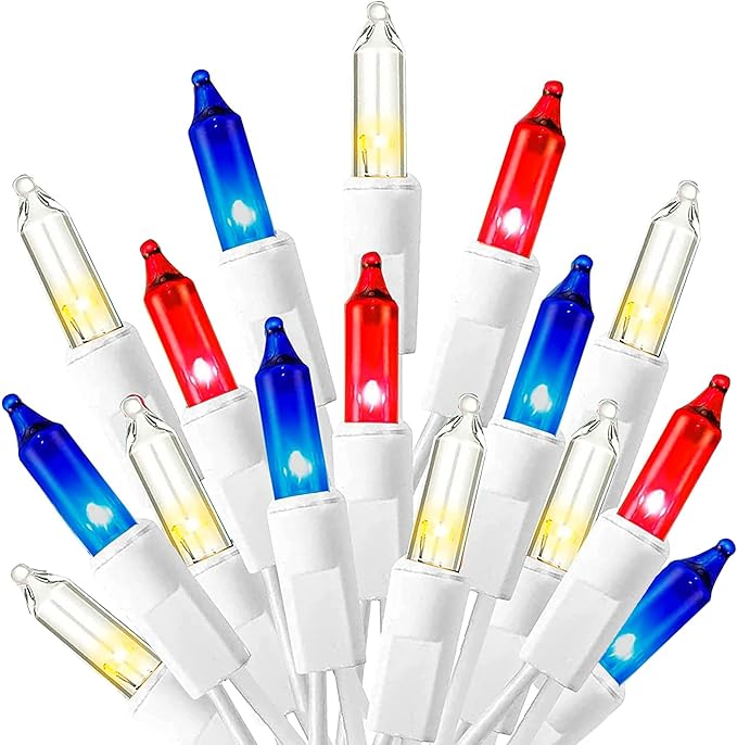 TW SHINE Red White and Blue 4th of July Lights, 20FT 100 Count Incandescent Patriotic Mini String Lights, Waterproof Independence Day Decorations for Outdoor Indoor Christmas Party Decor