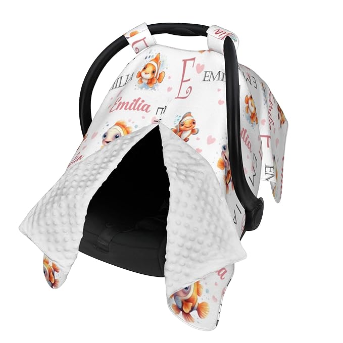 Custom Baby Car Seat Canopy Personalized Car Seat Covers with Name for Baby Boys Girls Customized Clownfish Nursing Breastfeeding Cover Infant Carseat Canopies Newborn Minky Baby Blanket