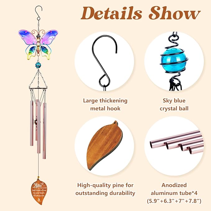 Butterfly Memorial Wind Chimes,Sympathy Gifts for Loss of Loved One,Sympathy Wind Chimes for Loss of Mother Father Husband Son Daughter,Bereavement Gift Ideas