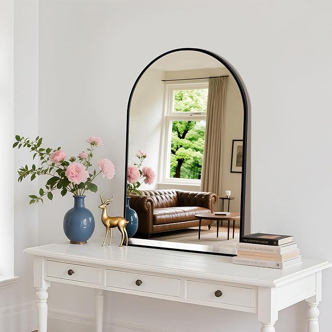 Arched Wall Mirror 20"X30", Black Bathroom Vanity Mirror with Frosted Metal Frame, Modern Farmhouse Mirror Wall Mounted, Curved Arch Design for Bedroom, Living Room & Home Decor