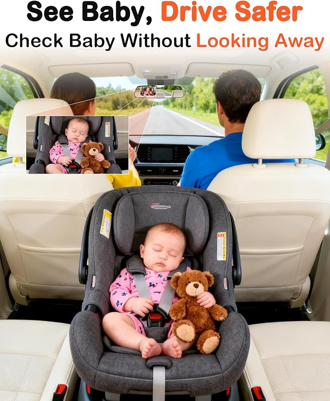 Pemacom Baby Car Mirror Camera: Dash-Free 4.3-inch HD Clear Night Vision Wide Angle View for Infant Backseat Monitoring - Plug-Play No-Professional Installation for Parents Long Road Driving