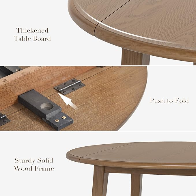 COLAMY 3-Piece Extendable Dining Table Set for 2, 36" Kitchen Round Wood Table with 2 Nailhead Dining Room Chairs,Light Brown/White&Blue Flower