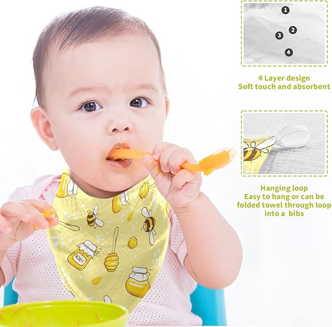 Baby Washcloths Cotton Flying Bees Honey Baby Muslin Washcloths Soft Baby Face Towel for Newborn Infants Baby Wipes, 11.8 X 11.8 Inch, 5 Pack Yellow
