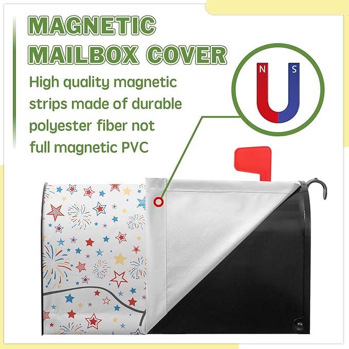 Fourth of July Firework Mailbox Covers Magnetic Patriotic Mail Box Cover Colorful Star Post Letter Box Cover Wrap Home Decor Outdoor Yard Decoration for Garden Standard Size 21x18 in