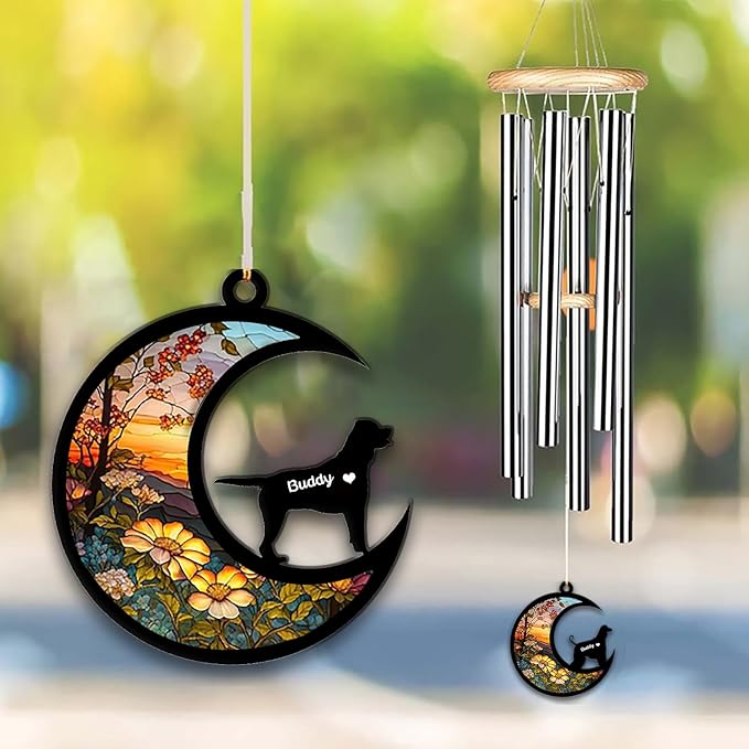 TOSA Sun Catcher Wind Chime, Custom Sunflower Suncatcher Dog Memorial Wind Chime, Dog Loss Gift, Dog Sympathy Gift, Pet Loss Suncatcher, Outdoor Garden Decor