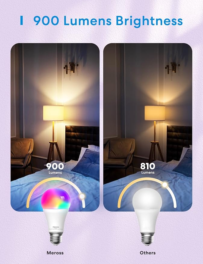 meross Smart RGBWW WiFi LED Bulbs, Apple HomeKit Compatible, 60W Equivalent, 900 Lumens, Multicolor, 4 Pack