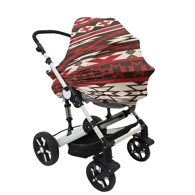 Nursing Cover Breatfeeding, Red Aztec Geometry Tribal Multi-use Baby Carseat Cover, Infant Stroller Car Seat Cover, Stretchy Carseat Canopy, Soft Breathable Stroller Sun Shade