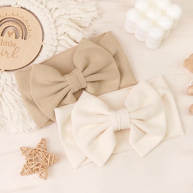 CÉLLOT 8 Colors Super Stretchy Soft Knot Baby Girl Headbands with Hair Bows Nylon Head Wrap For Newborn Baby Girls Infants Toddlers Kids