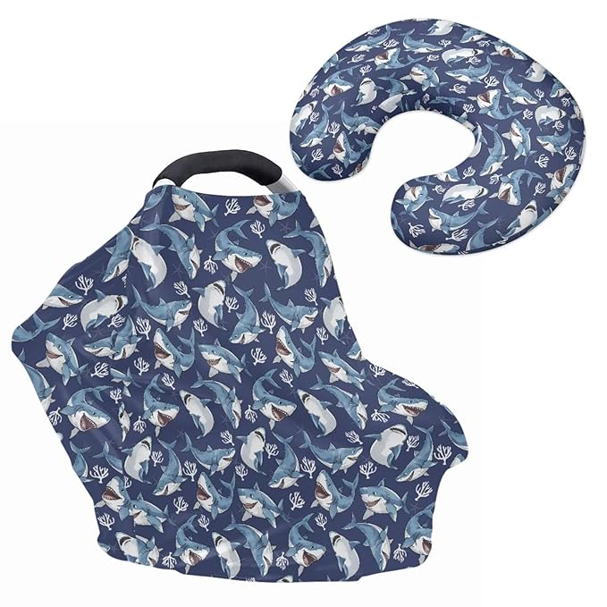 Sharks Basket Covers & Nursing Pillow Cover for Baby Newborn Registry & Shower Gift for Boys Girls Breathable Washable Not Easy to Fade