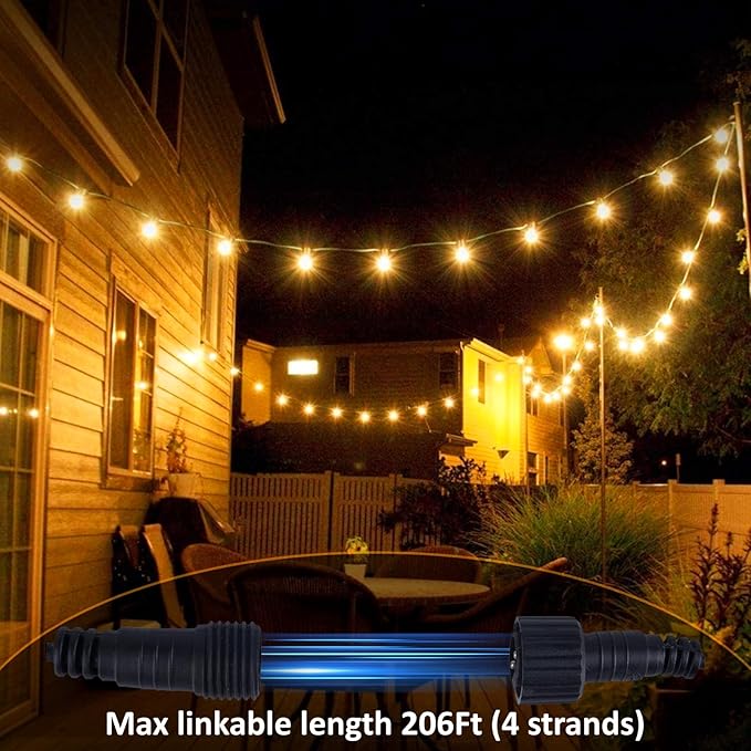 52 Ft LED Outdoor String Lights, Connectable Patio Hanging Light with 15Pcs Waterproof Vintage Edison Bulbs for Backyard Light, Bistro Lights Camping Outdoor Lighting