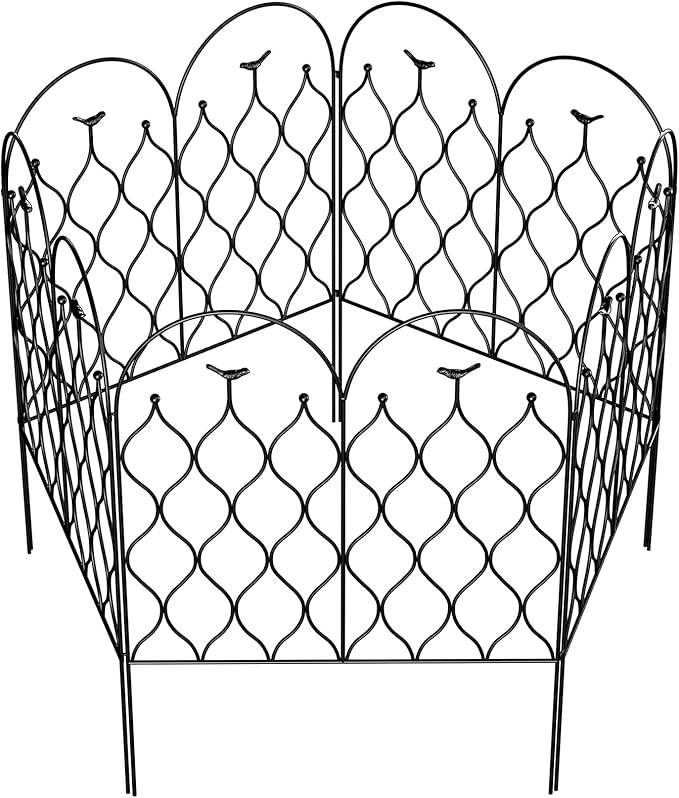 Decorative Metal Garden Fence 32 in (H) x 118 in (L), Dog Fence Outdoor for Yard, No Dig Rust-Resistant Pet Fence Panels, Easy Install Animal Barrier for Patio, Lawn & Flower Beds, (5)