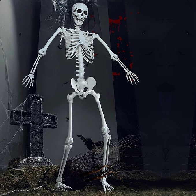 7.8Ft Giant Skeleton Life Size Realistic Plastic Human Skeleton with Movable Joints for Halloween Front Lawn Decorations