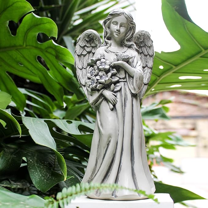 Solar Angel Statue for Outdoor, Angel Figurine with Resin, Outdoor Decor for Patio Lawn Yard Porch, Garden Gift