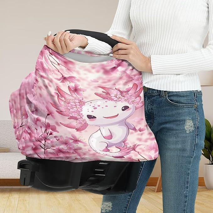 AFPANQZ Axolotl Baby Car Seat Covers for Girls All Weather Multifunctional Infant Car Seat Canopy Nursing Breastfeeding Scarf Shield Soft Breathable Stretchy 360 Coverage for Babies