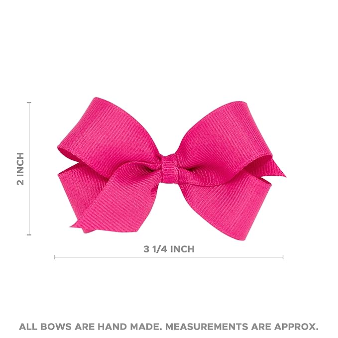 Wee Ones Girls' Classic Grosgrain Hair Bows with Plain Wrap Center, No-Slip Hair Clip, Handmade, Hot Pink, Mini