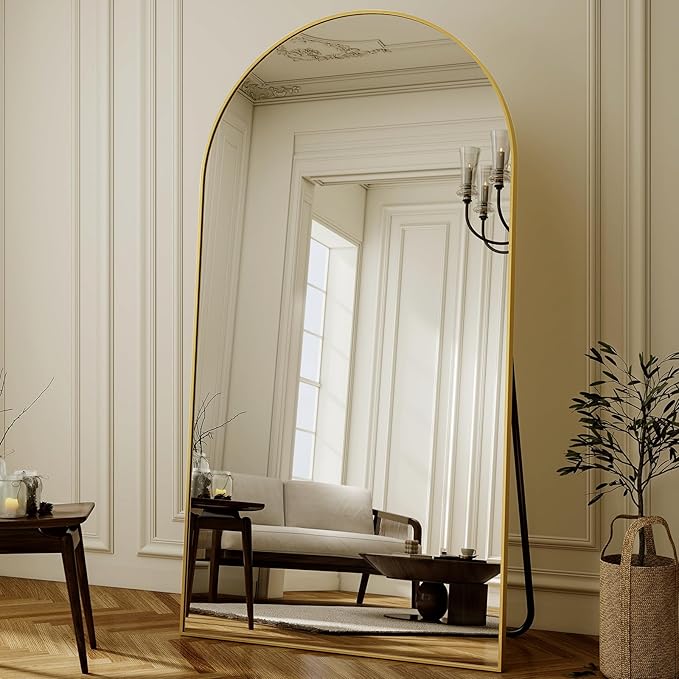 86"x40" Arched Full Length Mirror Floor Mirrors with Aluminum Alloy Frame Free-Standing Wall Mounted Floor Mirrors or Large Dressing Mirror, Gold Mirror Full Length