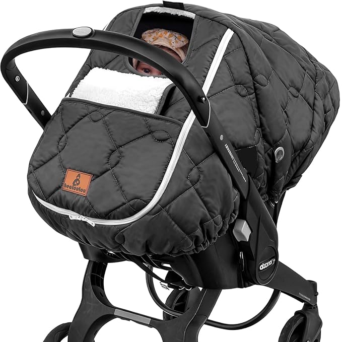 Winter Carseat Cover for Baby,Waterproof Baby Car Seat Cover Compatible with Doona Car Seat and Stroller，Winter Infant Carseat Canopy, Keeps Babies Warm and Cozy (Black)