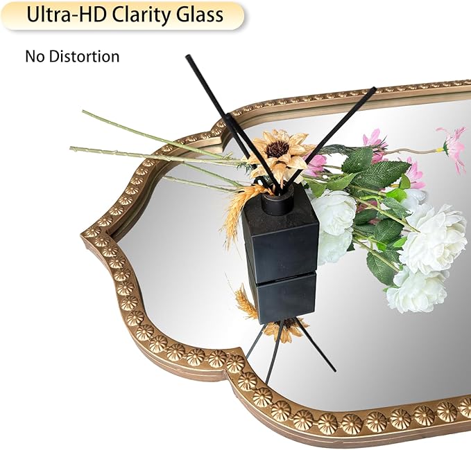 Large Arch Mirror, 20"x53" Gold Arched Floor Mirrors for Dressing, Metal Beaded Frame Decorative Vintage Mirror, Scalloped Full Length Mirrors for Living Room Bedroom Hallway Entryway