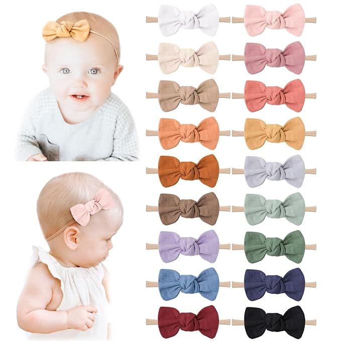 Niceye Baby Girl Bows and Headbands, Handmade Stretchy Nylon Hairbands Hair Bows for Newborn, Infant, Toddler - Soft Baby Hair Accessories - 12 Packs