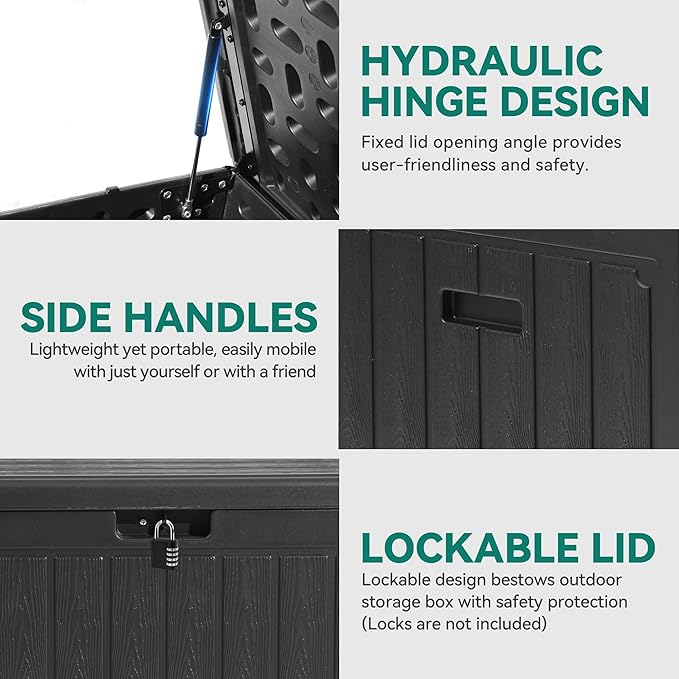 YITAHOME 90 Gallon Large Deck Box with Side Handles, Outdoor Double-Wall Storage for Patio Furniture Cushions, Garden Pool Accessories, Waterproof & Lockable