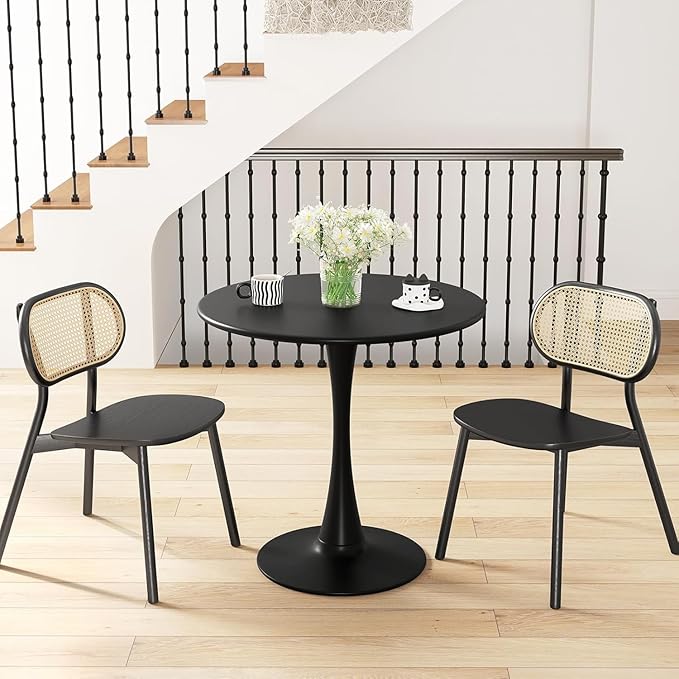 ERGOMASTER 32 Inches Black Round Dining Table, Modern Tulip Kitchen Table for 2 to 4 Person, Metal Round Pedestal Table for Apartment, Small Space, Cafe
