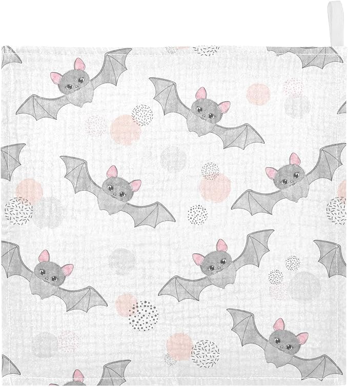 vvfelixl Cute Watercolor Flying Bats Baby Burp Cloths Baby Muslin Washcloths for Boys Girls Cotton Baby Face Towel for Newborn Infants Soft and Absorbent 11.8 X 11.8 in, 5 Pack White