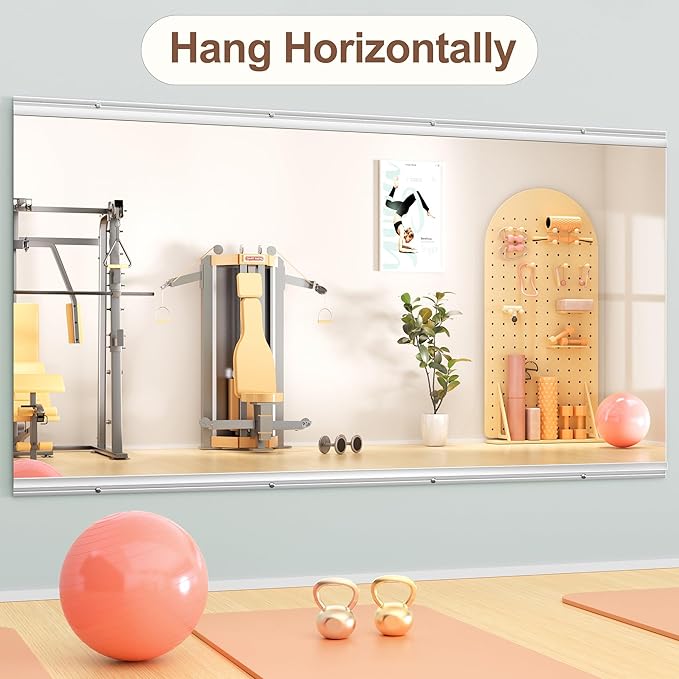 Hasipu Home Gym Mirror 71" L x 32" W - 1PC Large Full Body Mirror for Yoga, Wall-Mounted Mirrors for Fitness, Garage, Dance Studio, 0.16in Tempered Glass Frameless