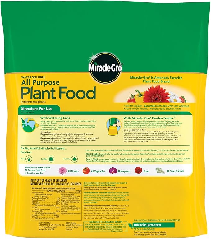 Miracle-Gro Water Soluble All Purpose Plant Food, Feed Flowers, Vegetables, Roses, Shrubs, and Houseplants, 5.5 lb.