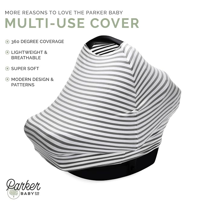 Parker Baby 4 in 1 Car Seat Cover for Girls and Boys - Stretchy Carseat Canopy, Nursing Cover, Grocery Cart Cover, High Chair Cover - “Pine”