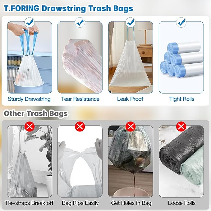 2 Gallon Trash Bags Drawstring 0.96 Mil