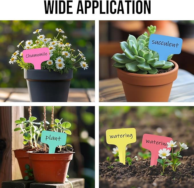 Plant Labels 1000 Pcs Yuanling T-Type Plastic Garden Tags Waterproof Plant Sign Stakes Nursery Garden Makers for Seedlings Flower Vegetables Herb Potted Belt Permanet Marker Pen (5 Colors)
