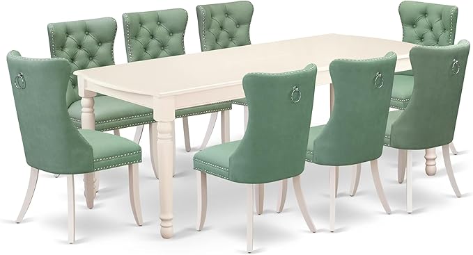 East West Furniture DODA9-LWH-22 9 Piece Kitchen Set Consists of a Rectangle Dining Table with Butterfly Leaf and 8 Polyester Fabric Padded Chairs, Linen White