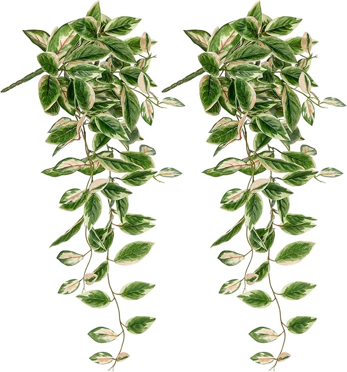 DILATATA Fake Hanging Plants Artificial Hanging Plants 26" Faux Peperomia Hanging Leaves Plants for Wall Shelf Home Indoor Outdoor Decor - 2 Pack