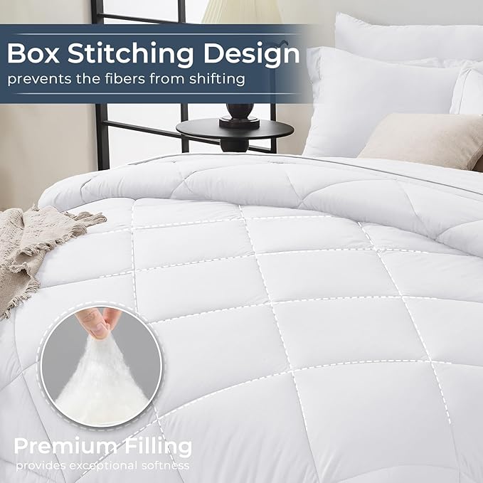 HEVUMYI Twin Comforter Set - 5-Piece All Season Bed in a Bag Twin, Ultra Soft Bedding Set with Comforter, Flat Sheet, Fitted Sheet, Pillowcases, Pillow Shams, White