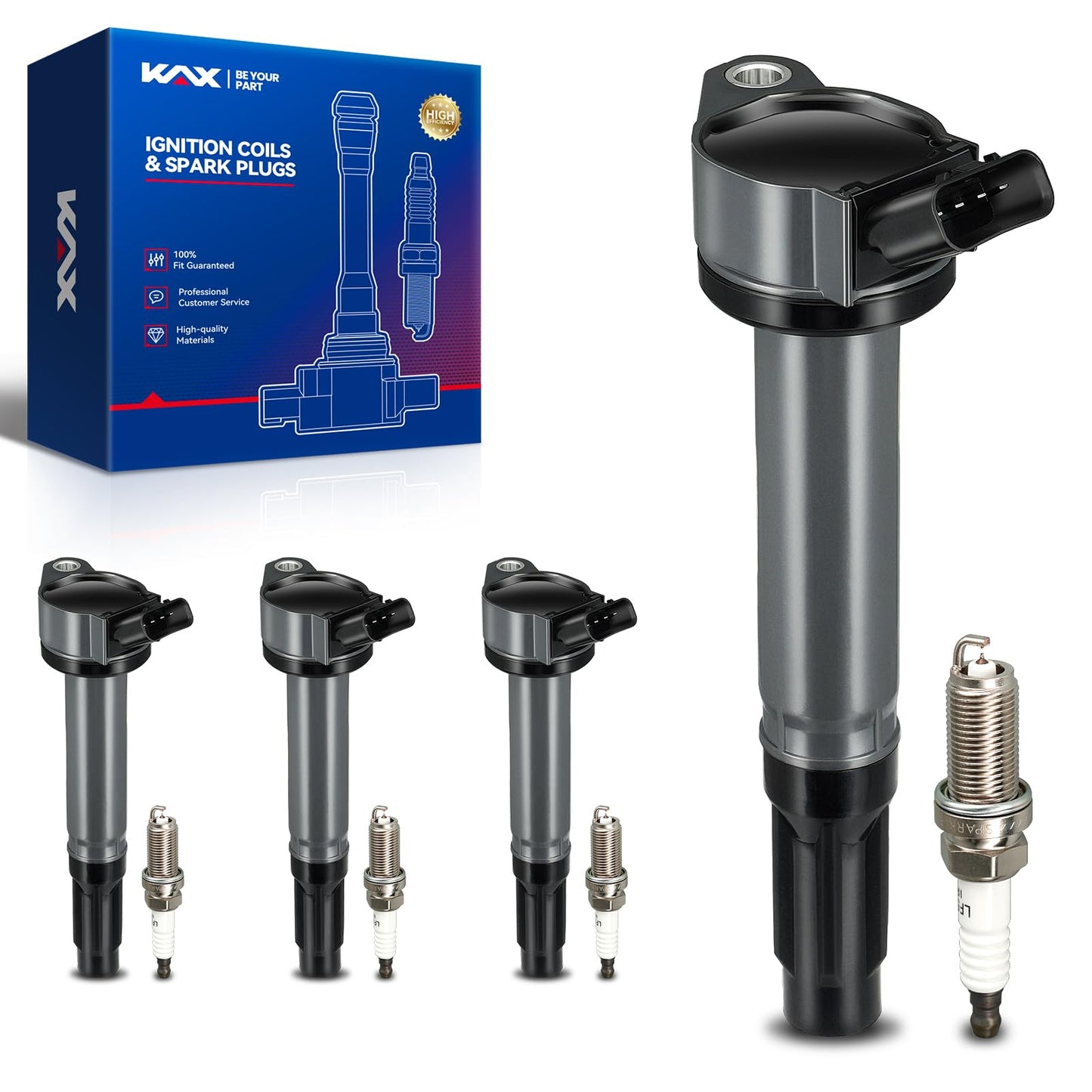 KAX 4-Pack Ignition Coils and Double Iridium Spark Plug Set for Toyota Camry 2010-2017 2.5L, RAV4 2009-2014 2016-2018 2.5L, 4Run