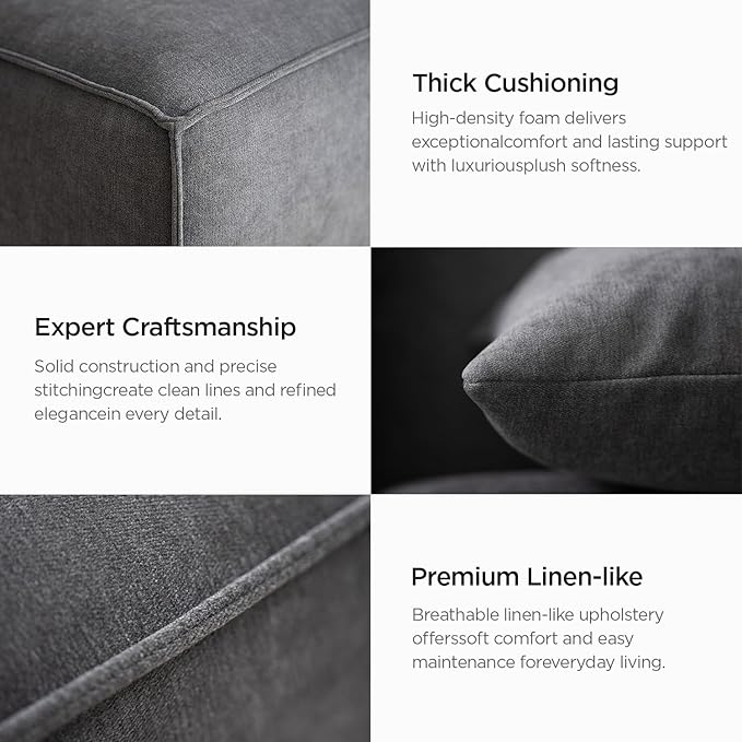 Acanva Luxury Modular Sectional Living Room Sofa Set, Modern Minimalist Style Couch with Ottoman and Chaise, L-Shape, Dark Grey