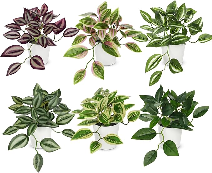 Hollyone Fake Plants 6 Pack Artificial Plants Indoor Faux Plant Small Fake Potted Plant for Home Aesthetic Living Room Bathroom Desk Shelf Office Decor