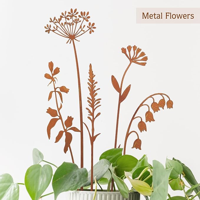 Metal Flowers for Outside,Decorative Garden Stakes,Flower Bed Decor Plant Stakes,Metal Art for Outside,Yard Art Outdoor for Lawn Yard, Walkway and Flower Garden