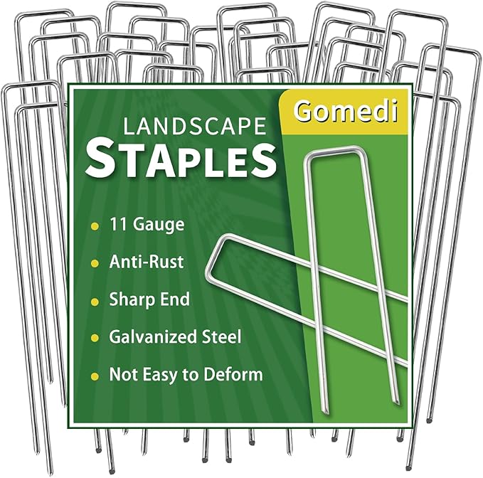 Landscape Staples 12 Inch 60 Pack, Garden Stakes Galvanized Garden Staples 11 Gauge, Plant Cover Stakes for Lawn Weed Barrier