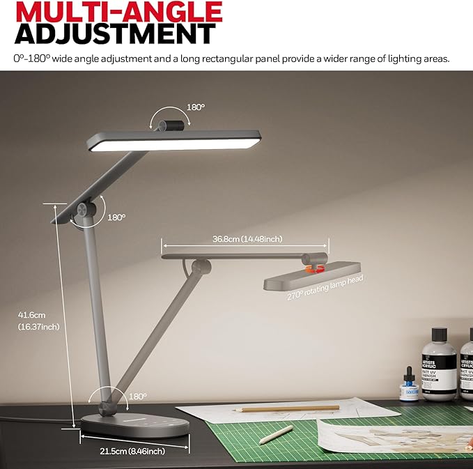 Honeywell Desk Lamp for Home Office, H4 Sunturalux™ Eye-Caring LED Desk Light, 700LM Dimmable Desk Lamp with Timer, Adjustable Desk Reading Light, Touch Auto Dimming Table Lamp for Study, Bedroom