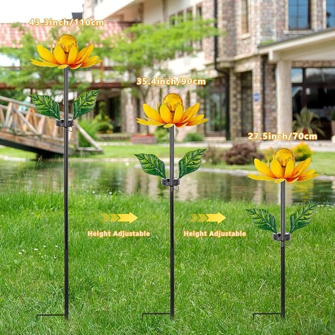 Solar Flowers Wind Spinners Outdoor,Sunflower Windmill for Yard Art Decor Lights Wind Pinwheels with LED Crystal Ball Spring Outdoor Decor for Garden Lawn Patio