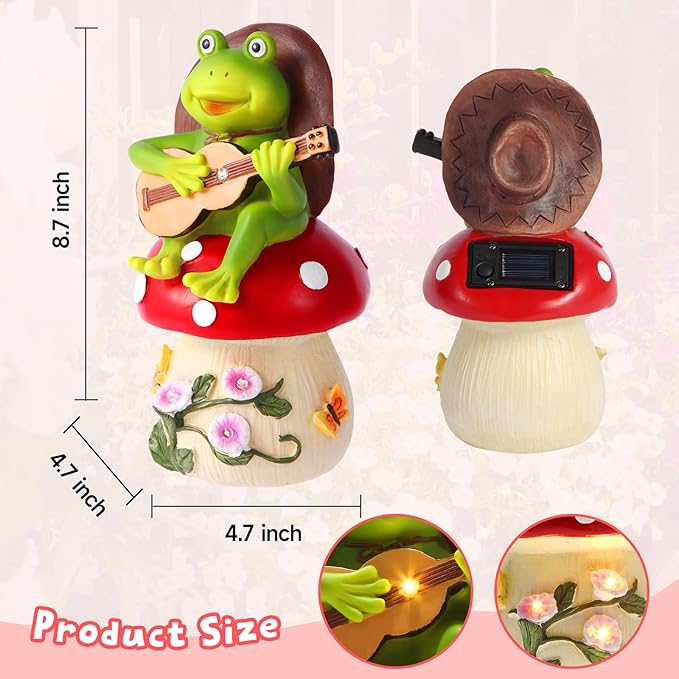 Birthday Gifts for Women Frog and Mushroom Garden Statue,Home Halloween Decorations Outdoor Funny Solar Lights Garden Decor Art Housewarming, Patio,Yard,Lawn Ornament
