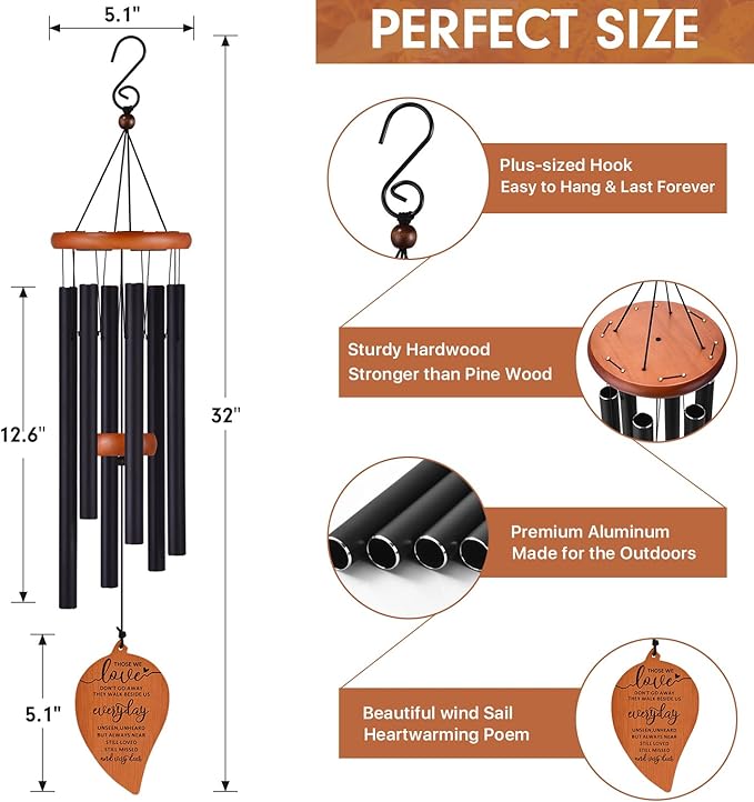 Memorial Wind Chimes, Sympathy Wind Chimes, Sympathy Gifts for Loss of Loved One, Bereavement Gift Baskets, Condolence Funeral Gifts for Loss of Mother Father, Send Love and Concern
