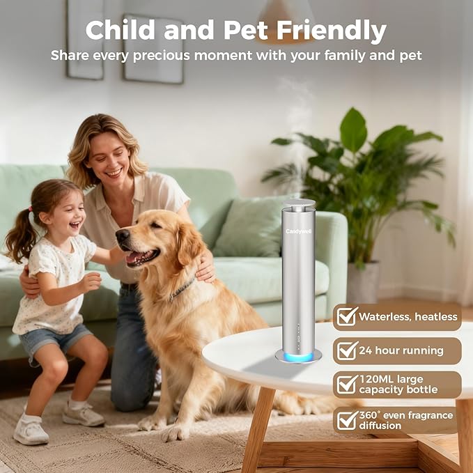 Waterless Scent Diffuser, Essential Oil Diffuser Machine - Cold Air Diffusion Tech for 1500 Sq Ft Large Room, Home, Office, Hotel & Spa, Starter Kit Includes 1 Scent Oil & Remote Control & APP