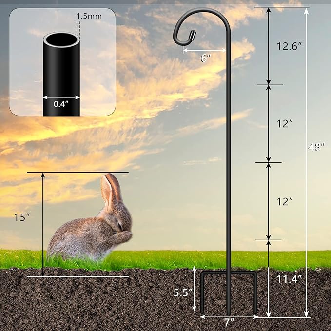 Gtongoko 48 Inch Shepherds Hooks for Outdoor 4 Pack Garden Hooks for Hanging Plants, Lanterns, Bird Feeders, Solar Lights, Mason Jars, Weddings Decor, Adjustable, Matte Black