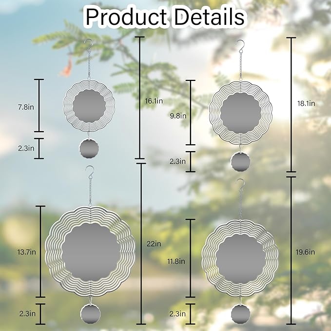 Wind Spinners Outdoor, Silver Mosaic Modern 3D Stainless Steel Wind Sculpture Spinner for Garden Outside Hanging Decor Mother's Day Christmas Birthday Gifts for Women Men Mom Nana 9.8 in